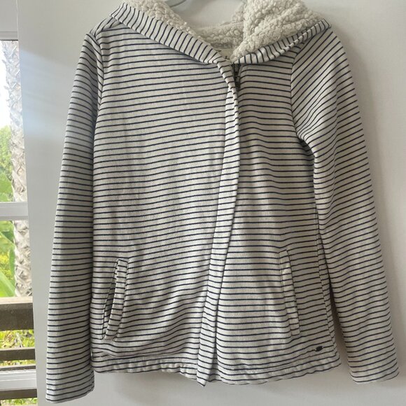 O'Neil Vertica Navy and White Stripe Front Zipper Hoodie, Sherpa Lined, XS - Picture 1 of 6